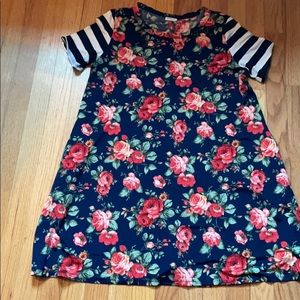 Floral and stripped tee shirt dress